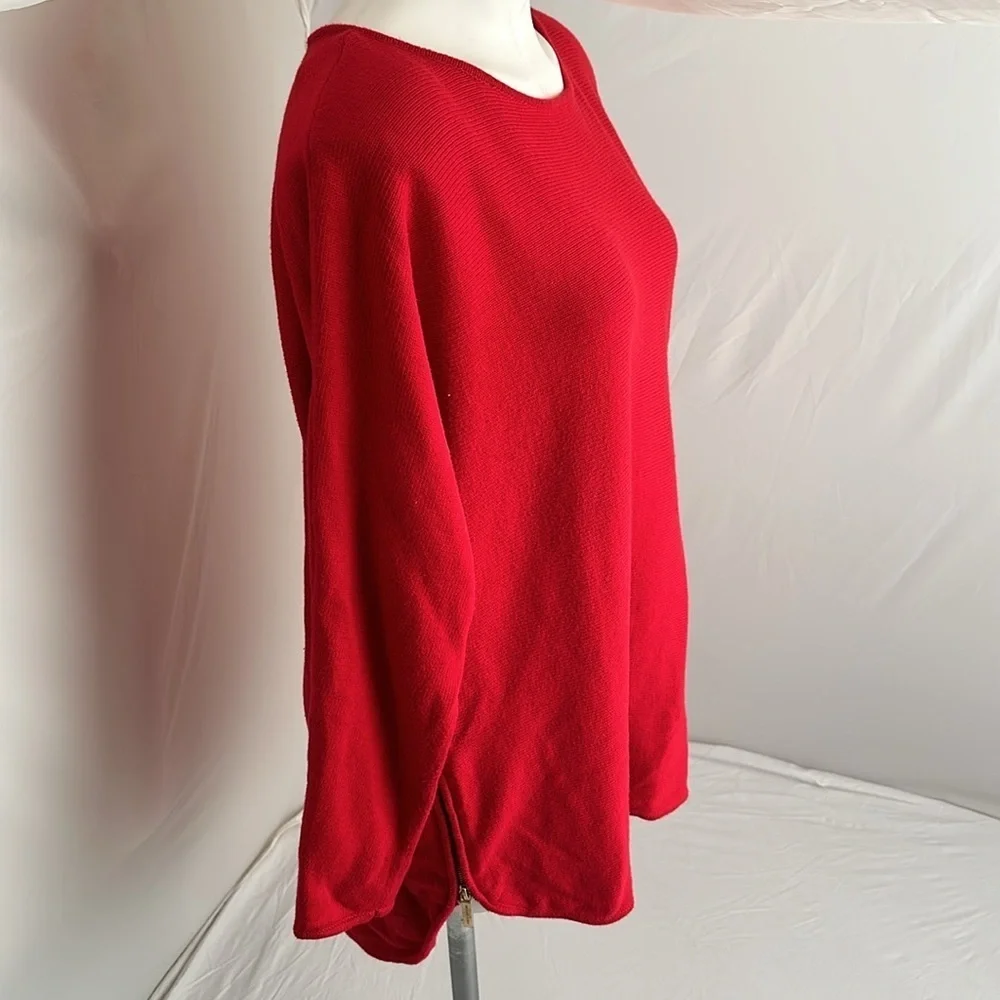 MICHAEL Michael Kors red boatneck sweater with gold zippers on sides
